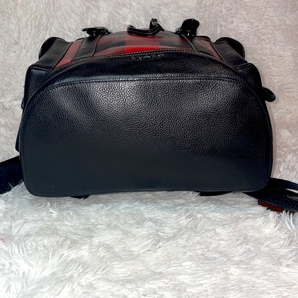 New Coach Unisex Hudson XL Drawstring Backpack in Red Black Buffalo Plaid Print - Picture 14 of 17